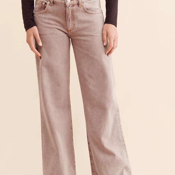 Wide Leg High-Rise Jeans in Taupe - Women's Flared Denim - Picture 6 of 6